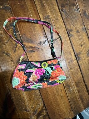 Vera Bradley Black Floral Quilted Crossbody with Bright Multi-Color Blooms